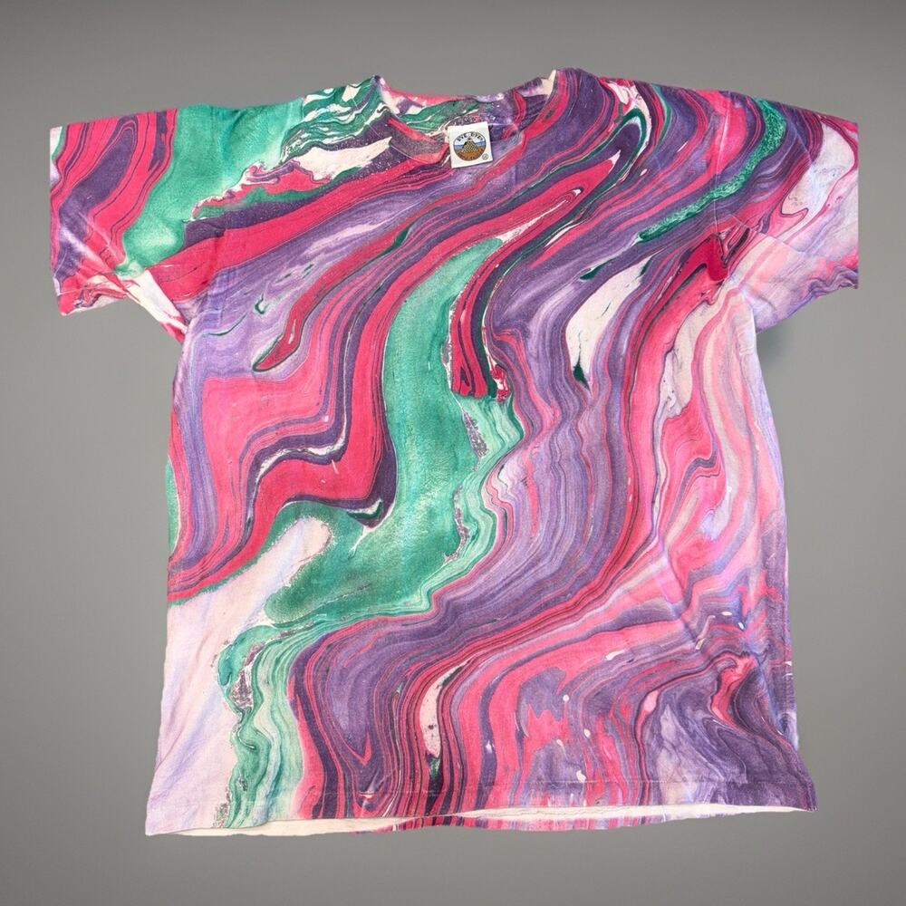 VTG Eye-Dye Hand Crafted Marble Dye T-Shirt Large USA Made 90s Festival